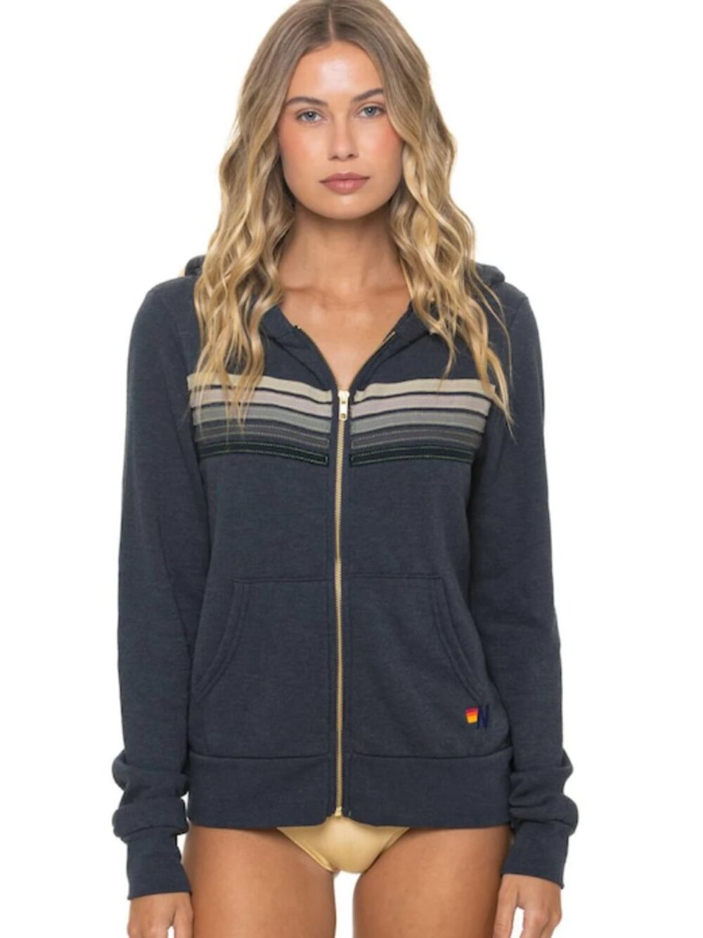 Aviator Nation Charcoal 5 Stripe Hoodie with Grey Stripes - Unisex